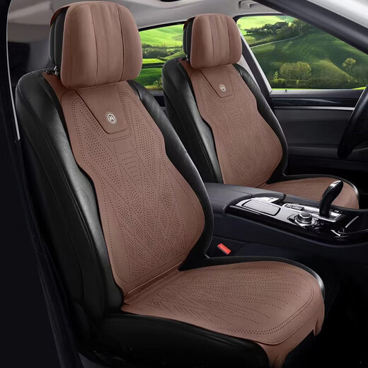 Shantou Lincun car seat cushion, suitable for all seasons, suede leather, breathable, high-end saddle cushion, suede perforated seat cover, winter slim waist, Vibrant Orange (full car with five seats)