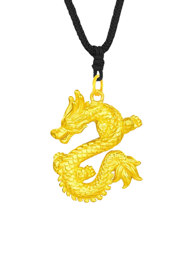 Puli Gold Twelve Zodiac Dragon Pendant Pure Gold Silver-covered 999 Necklace for Men and Women Five-clawed Golden Dragon Non-fading Pendant Fei Long in the Sky Pendant + Black Rope