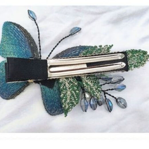 Tang Funi Hairpin Women's Back Head Horizontal Clip Embroidered Butterfly Hair Accessory Elegant Adult Hairpin Clip Half-tied Hairdress Top Clip Blue