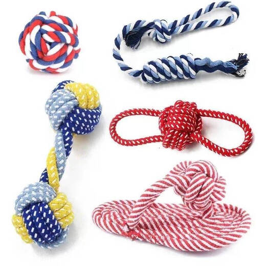 Cute dog teething resistant cotton rope toy, small, medium and large dog toy, knotted toy, braided chewing rope for pets, carrot + cotton rope dumbbell + hand-pulled corn cob