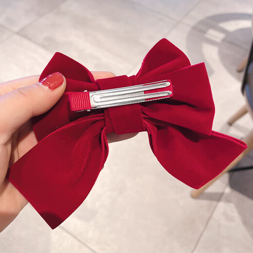 Lingmeng Children's Bow Hair Clip Red New Year and Christmas Hair Accessories Baby New Year Hair Clip Headwear Red Beveled Long Floating Large Size 1 pc