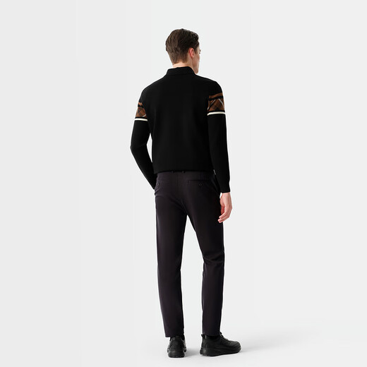 Biyinlefen is not easy to deform, autumn and winter casual sweater tops for men, retro contrasting color positioning strips, stand-up collar woolen sweaters for men 07 black XL