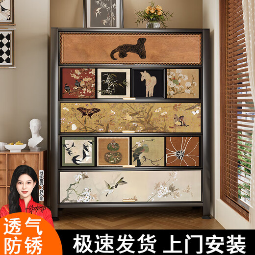 Kamelai Kamelai steel medieval style doorway shoe cabinet home entrance storage cabinet multi-layer storage cabinet integrated against the wall 5 layers breathable Italian gray length 120 width 3878