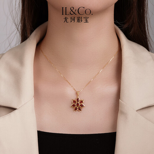 IL&CO Youke Alloy Garnet Necklace Women's Blossom Wealth Pendant Clavicle Chain for Mom's Birthday Valentine's Day Gift 7 Garnet Pendants