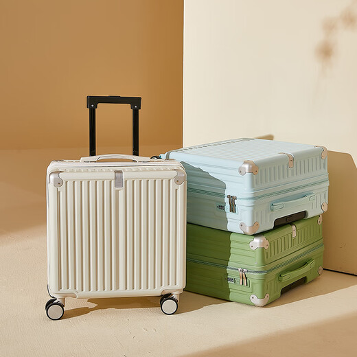 VCC-Koffer-Boarding-Koffer Großkapazität Multifunktionaler robuster und leichtgewichtiger Trolley-Kennwort-Kennwortbox Geschäftsreisekoffer Kostenloser Versand Elfenbein Weiß 18 Zoll [nur ein Check-in verfügbar]