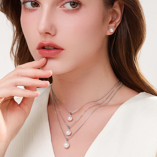 Joyself Seawater Akoya Pearl Necklace 18K Gold Eyelash Pendant Single Natural Diamond Clavicle Necklace for Women Joyself Selected Akoya Pearl Pendant / Free Silver Chain (8-8.5mm)