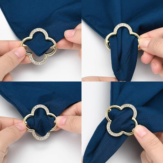 Zuoou four-leaf clover silk scarf buckle high-end small square scarf knotted buckle multi-purpose shirt streamer scarf corner new fixed button rhinestone four-leaf clover rose gold