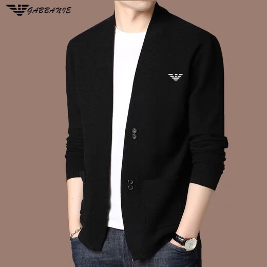 EMPORIO ARMANI新款春夏秋季新款男士长袖纯羊毛针织开衫毛衣中青年休闲外套2025 浅蓝 均码 xl 175