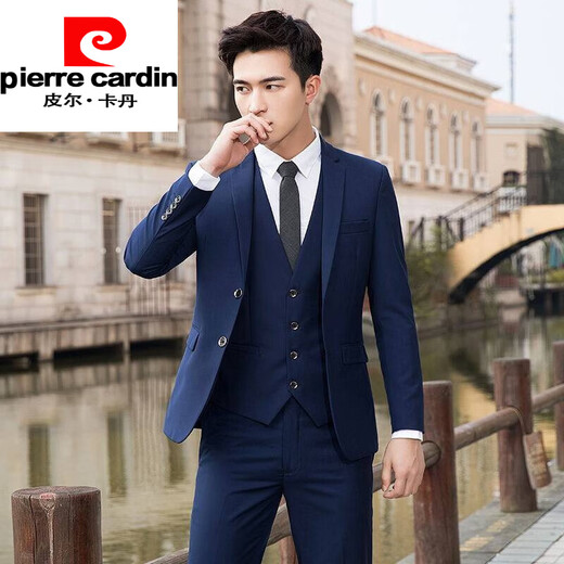 Pierre Cardin Suit Men's Black Jacket Handsome Korean Slim Small Suit Business Groomsman Groom Wedding Formal Wear (Double Button 306 Navy) Single Suit Top XL (120~128Jin Jin is equal to 0.5kg)