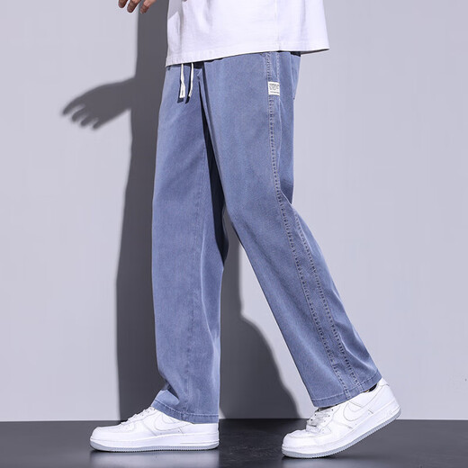 
Shidile casual pants for men in spring and summer Tiansi jeans for men wide-leg drooping trousers elastic waist men's pants loose straight 1048 dark gray XL
