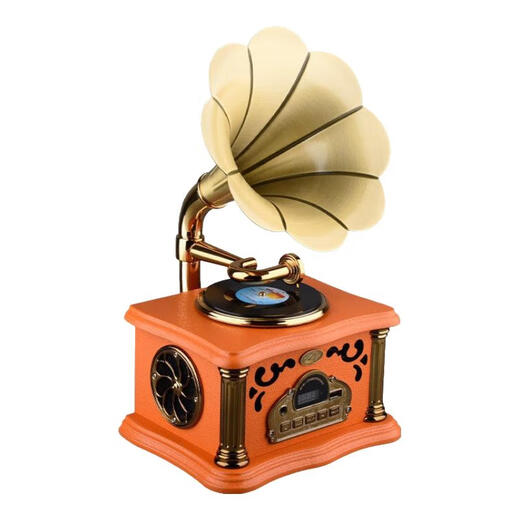 HUIYIZHIYIN retro gramophone speaker all-in-one music player large speaker high-end small audio ornaments vinyl record player green rechargeable dual-purpose rotating turntable (free U disk)