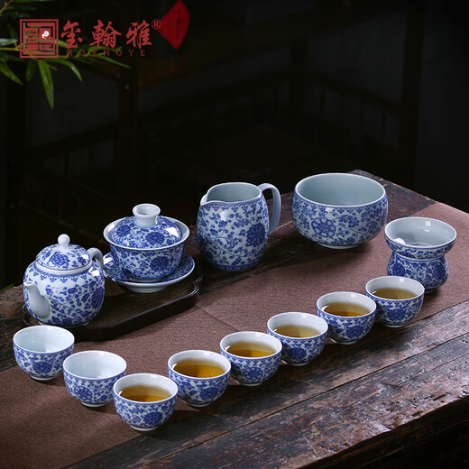 ROYHOYE Jingdezhen blue and white porcelain tea set home simple Chinese high-end ceramic office kung fu teacup teapot complete set ride the wind and waves