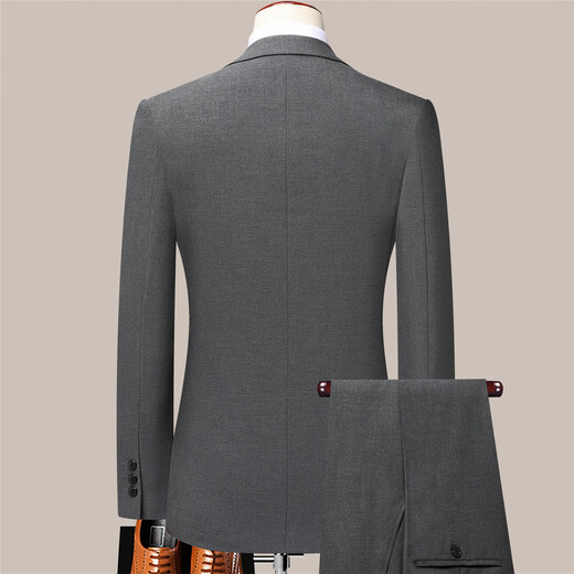 MOELAGVT Premium Suit Suit Wool Autumn and Winter Thick Suit Men's Business Casual Formal Wedding Groom and Groomsmen Ceremony Clothing Gray 2 Buttons Not Slit High-End Style M (170)