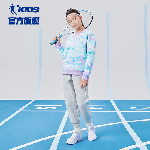 Jordan (QIAODAN) girls' running shoes, children's spring and autumn sports shoes, big children's leather mesh running shoes, shock-absorbing air-cushion children's shoes-38