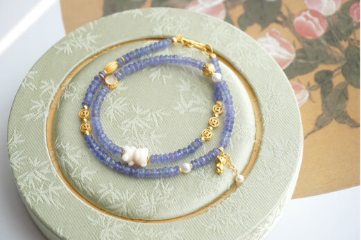 Chihuan natural tanzanite faceted double circle bracelet Mammoth Bear 925 silver white agate natural pearl silver gold-plated accessories