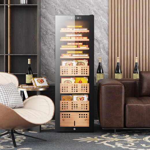 Double cigar cabinet, constant temperature and humidity, ammonia removal, household cedar wood liner, moisturizing, small mini refrigerated cigar cabinet, 0.52 meters high, black