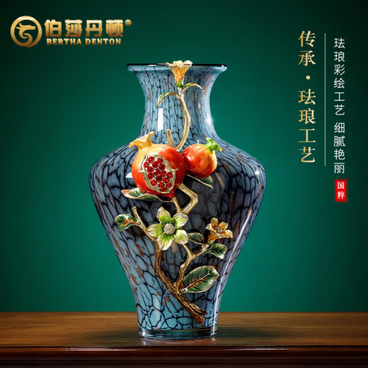 Bertha Denton high-end atmospheric enamel Chinese vase decoration living room entrance flower arrangement large decoration retro art decoration (red and hot) enamel vase 36x27cm