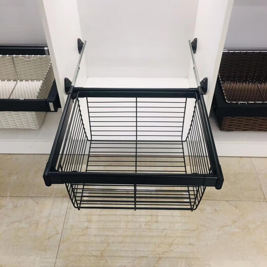 XMSJ Kleiderschrank-Zugkorb, Garderoben-Aufbewahrung, ausziehbarer Korb, Hosenständer, Kleiderschrank, integrierter Teleskop-Hosenständer, Aufbewahrungskorb, Schubladentyp, flacher Korb, 92–97 cm