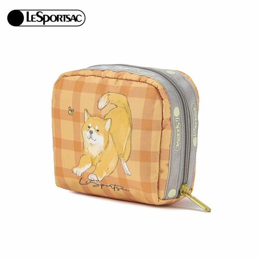 LeSportsac Lebo Poetry Bag Women's Bag New Cartoon Coin Headphones Makeup Storage Clutch for Girls Gift Orange Plaid Shiba Inu