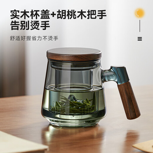 YIHUTEA tea cup glass green tea tea cup men's household thickened high temperature resistant tea water separation tea ceremony water cup with handle mountain peaks visible in the water pure mountain bottom cup 500ml