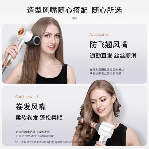 LANSAM zero-speed hair dryer household plasma hair care high-speed high-power high wind does not damage hair negative ion hair dryer gift national subsidy youth version-silk white