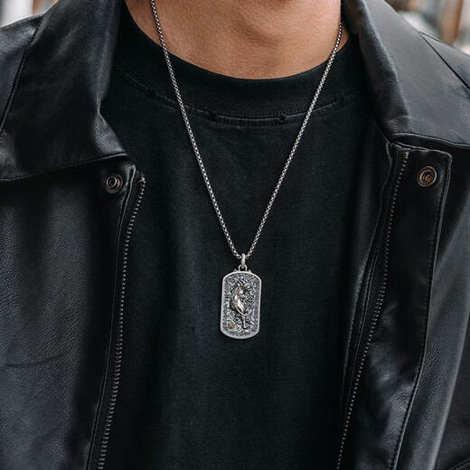 Mingyang Decorative Sea 925 silver 3D three-dimensional Pixiu necklace men's double-sided square pendant original design high-end solid accessories Pixiu pendant + steel chain 60cm