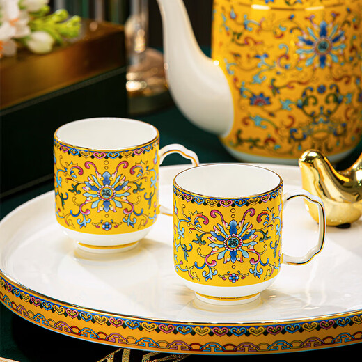 Hanming Jingdezhen Enamel Tea Set High-end Housewarming Gift Ceramic Teapot Water Cup Living Room Household Cup Set High-end Bone China Tea Set 8-piece Gift Box