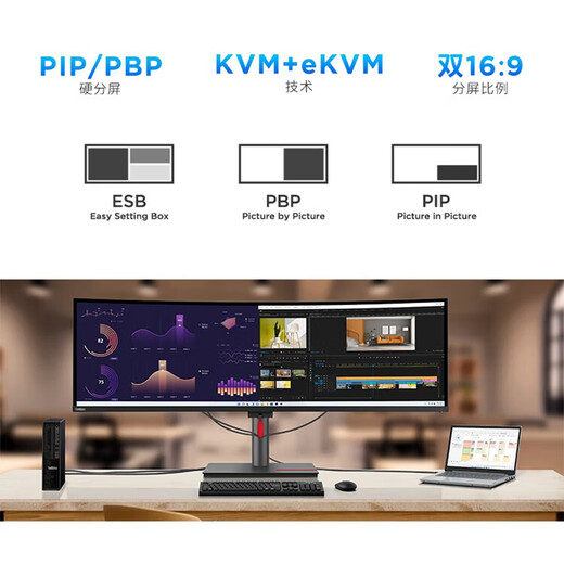 联想 49英寸显示器 32:9超宽曲面带鱼屏 双2K IPS-Black面板 HDR 雷电四接口 TUV硬件滤蓝光 智能分屏  电脑显示屏幕 P49w-30