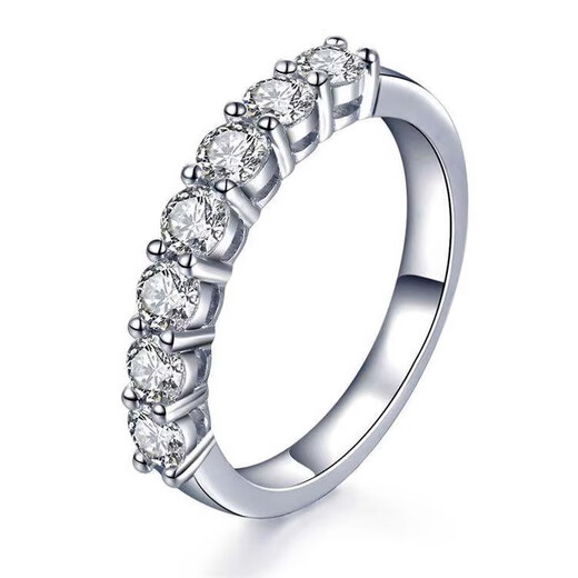 Jueqing 18K gold platinum simple single row diamond seven diamond ring men's and women's couple's moissanite ring tail ring 10 points No. 6