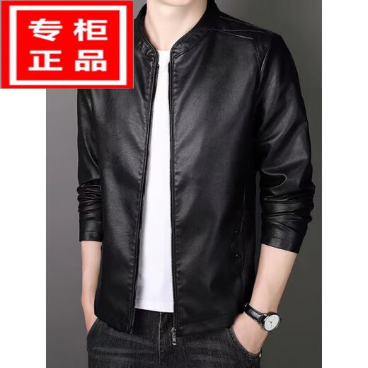 NVWNK高档品牌海宁真皮皮衣男修身立领绵羊皮外套休闲大码皮夹克加绒 黑色 2XL 140-155斤