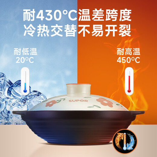 SUPOR Claypot Rice Casserole Wide Mouth Ceramic Stew Pot Household High Temperature Resistant and Not Easy to Crack Clay Pot Specially for Gas Stoves Gel Jie Pot Suitable for 2~3 People 1.6L