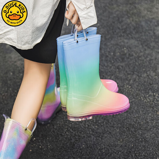 G.DUCKKIDS Rainbow Children's Rain Shoes Girls Big Children's Rain Boots Student Water Shoes Women's Water Boots Anti-slip Baby Children's Rubber Shoes Rainbow Size 36
