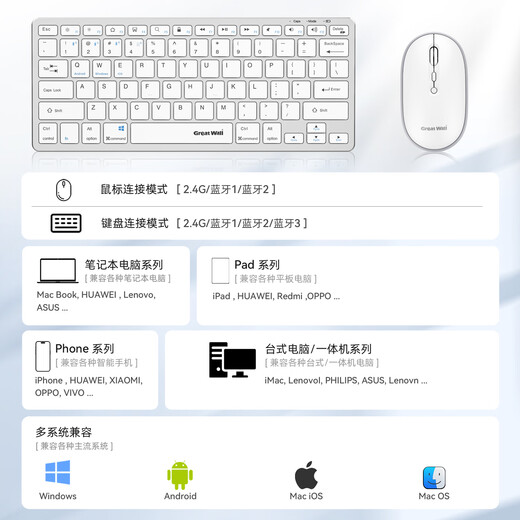 XIANGMOO Bluetooth wireless keyboard and mouse set rechargeable silent notebook desktop computer IPAD tablet phone MAC Android universal Bluetooth wireless three-mode keyboard and mouse set-black gray XIANGMOO Bluetooth wireless keyboard and mouse set rechargeable silent notebook desktop computer IPAD tablet phone MAC Android universal Bluetooth wireless three-mode keyboard and mouse set-black gray