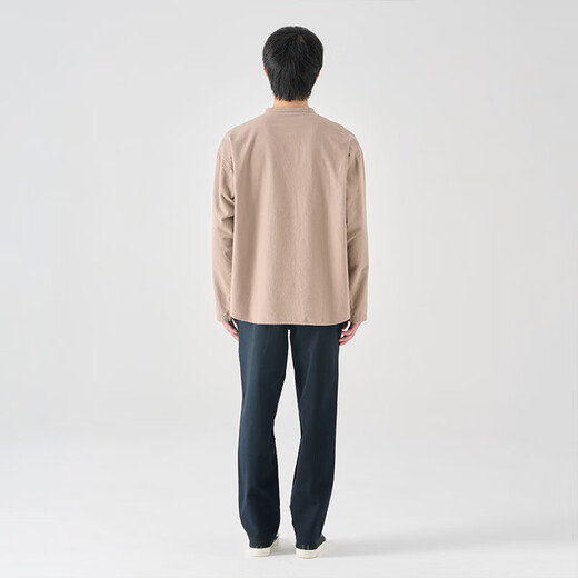 MUJI men's flannel henley collar shirt long-sleeved casual all-match shirt men's t-shirt AC08CC3A light gray brown M(170/92A)