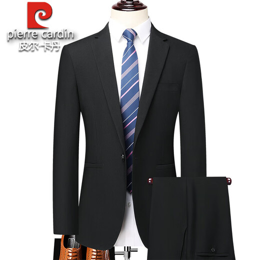 Pierre Cardin Solid Color Double Slit No-Iron Suit Youth Suit Men's Business Suit Korean Slim Formal Wedding Suit Navy 3XL 190