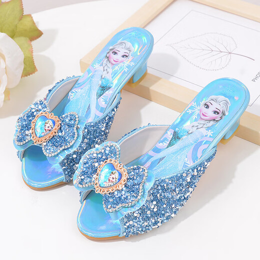 Ye Yu Silver Children's Crystal Slippers Fashionable Children's High Heel Slippers Frozen Princess Elsa A516-3 Silver 29 Inner Length 18cm (size is too small)