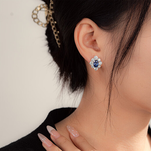 HKHL 925 Silver Tanzanite Blue Gemstone Earrings, Feminine and High-end Earrings, Niche Earrings Gift for Wife, A Pair of Tanzanite Blue Gemstone Earrings + Light Luxury Gift Box