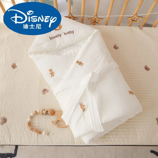 Disney (Disney) newborn baby blanket, spring and autumn style, pure cotton thin blanket, newborn anti-fright, maternity room swaddle, universal for all seasons, white sand cute bear bean blanket, spring and autumn style 100*100cm