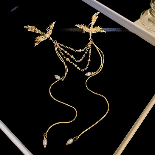 QUAMER Gold Store New Chinese Style Phoenix Pearl Tassel Brooch High-End Exquisite Fashion 2024 New Gold