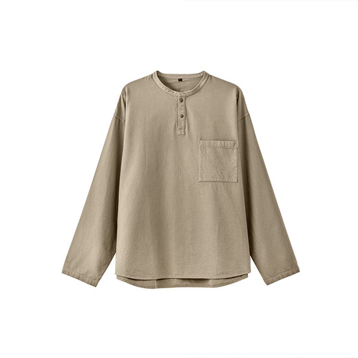 MUJI men's flannel henley collar shirt long-sleeved casual all-match shirt men's t-shirt AC08CC3A light gray brown M(170/92A)