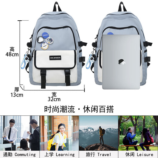 Double Star Schoolbag Men's Backpack Backpack Women's Korean Version Junior High School High School College Student Large Capacity Water-Repellent Laptop Blue Large Pendant + Badge