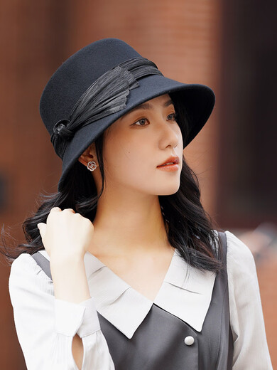 JOLISAC Autumn Print Autumn and Winter Hat Women's 100% Wool Delicate Skin Friendly Hat Women's Travel Photo Elegant French Warm Hat Black Adjustable