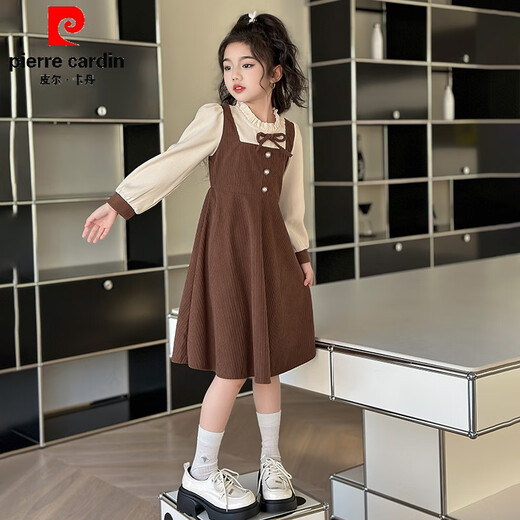 Pierre Cardin girls fake two-piece dress autumn comfortable and casual middle-aged and older girls corduroy skirt preppy style princess dress picture color fake two-piece dress 120 cm