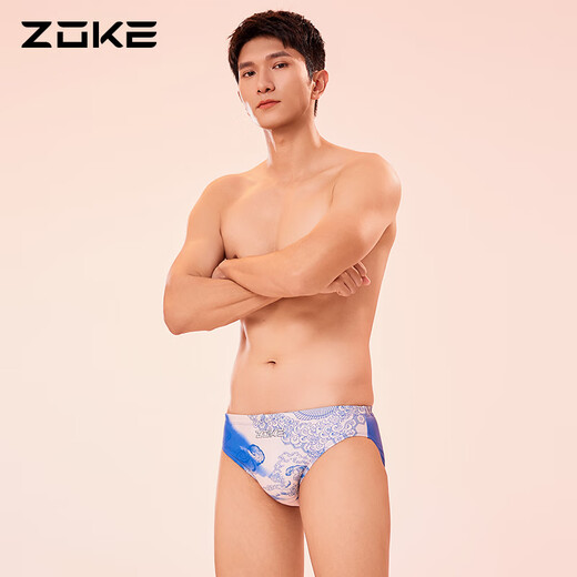 洲克（zoke）遇水则发系列泳裤男防尴尬专业游泳竞技游泳裤 米白兰花 S