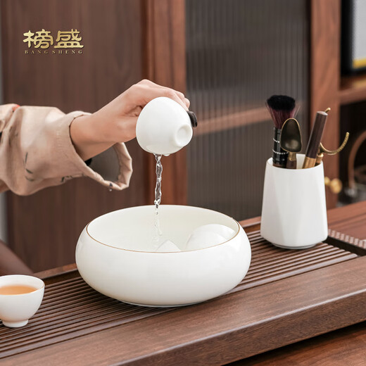 Bangsheng mutton-fat jade single product accessories ceramic tea cup kung fu tea set household covered bowl large tea cup tea cup fair cup tea suet jade bowl lid