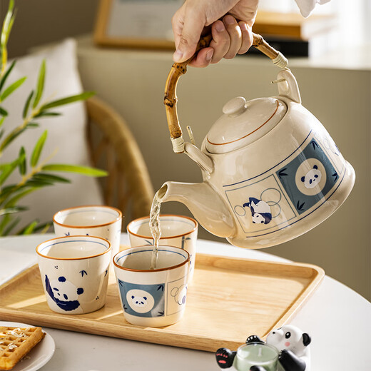Modern housewife mototo panda teapot gift box tea set complete set of high-looking teapot teacup tea set tea tray gift box gift box mototo hand raised panda teapot 1200ml