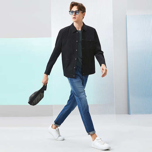 Sieben Markenmänner Printed Jacket Herren 25 Frühlings- und Sommermodentrend -Workwear -Stil -Lapeljacke Thin 126JK702 Schwarz L.