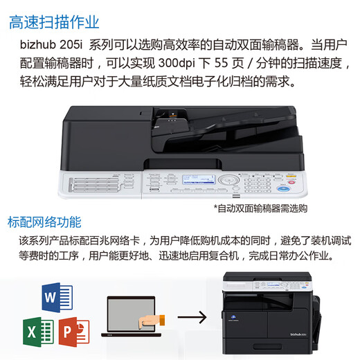 Konica Minolta 6180en 205i 215i 225i A3 Printer Printer Copier Office Черно-белая лазерная сеть крупномасштабная коммерческая коммерческая стандарта 225i (22-страничная скорость + автоматическая двусторонняя печать) 4, Стандарт + двусторонняя печать + фидер в документах + базовый шкаф (рекомендация фанатов)