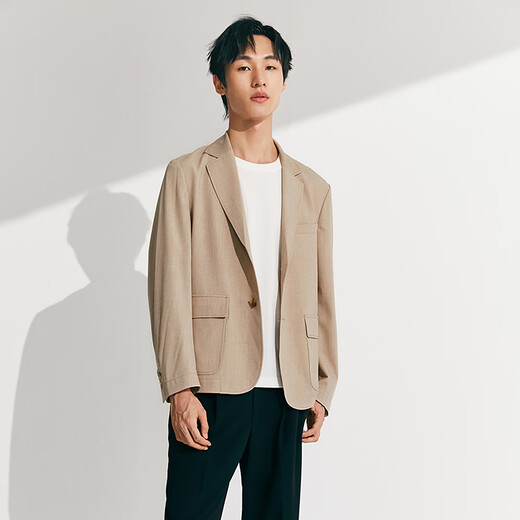 simple pieces西装外套夹克男SPS春秋简约高级感经典百搭休闲针织仿麻感 奶茶色 S