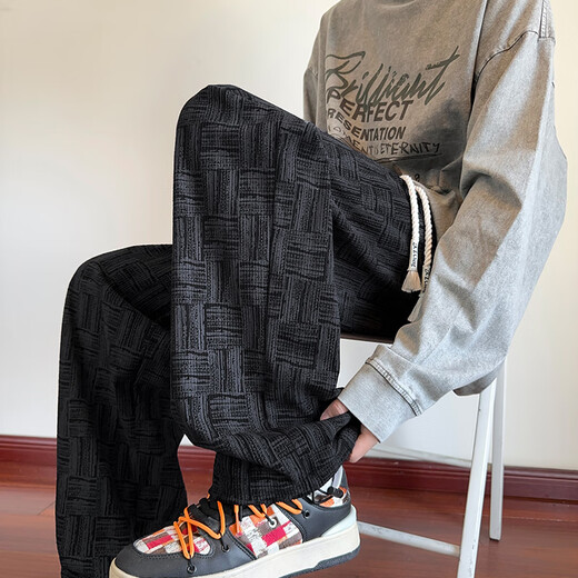 Pocket plaid casual pants for men in spring and autumn, new American fashion brand corduroy straight dirty pants, large size, loose long pants, black XL 130-150Jin Jin is equal to 0.5 kg